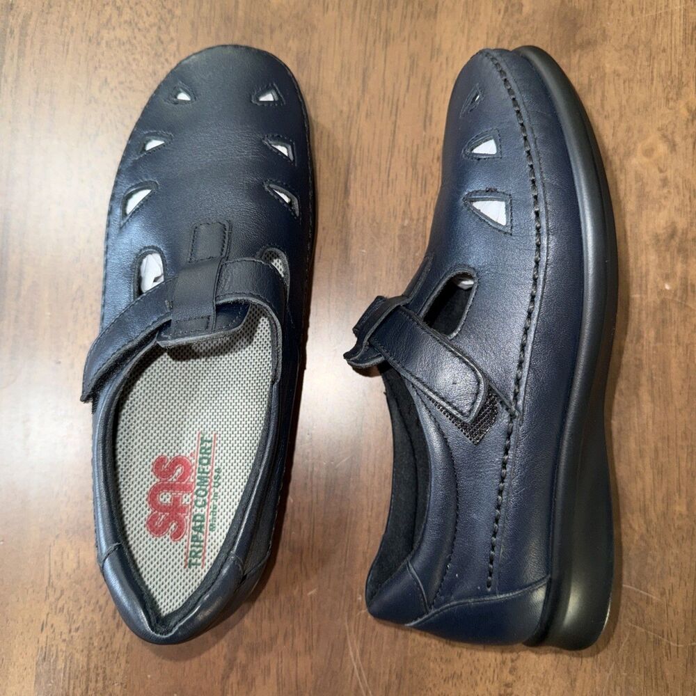 SAS Roamer EZ Strap Mary Jane Walking Shoes Navy Womens 6.5 Comfort Made In USA